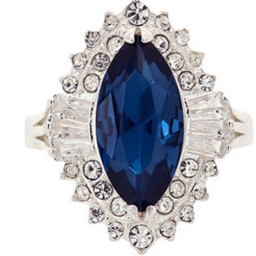 Sparkle Allure Blue Silver Plated CZ Cocktail Ring 7 9 NIB